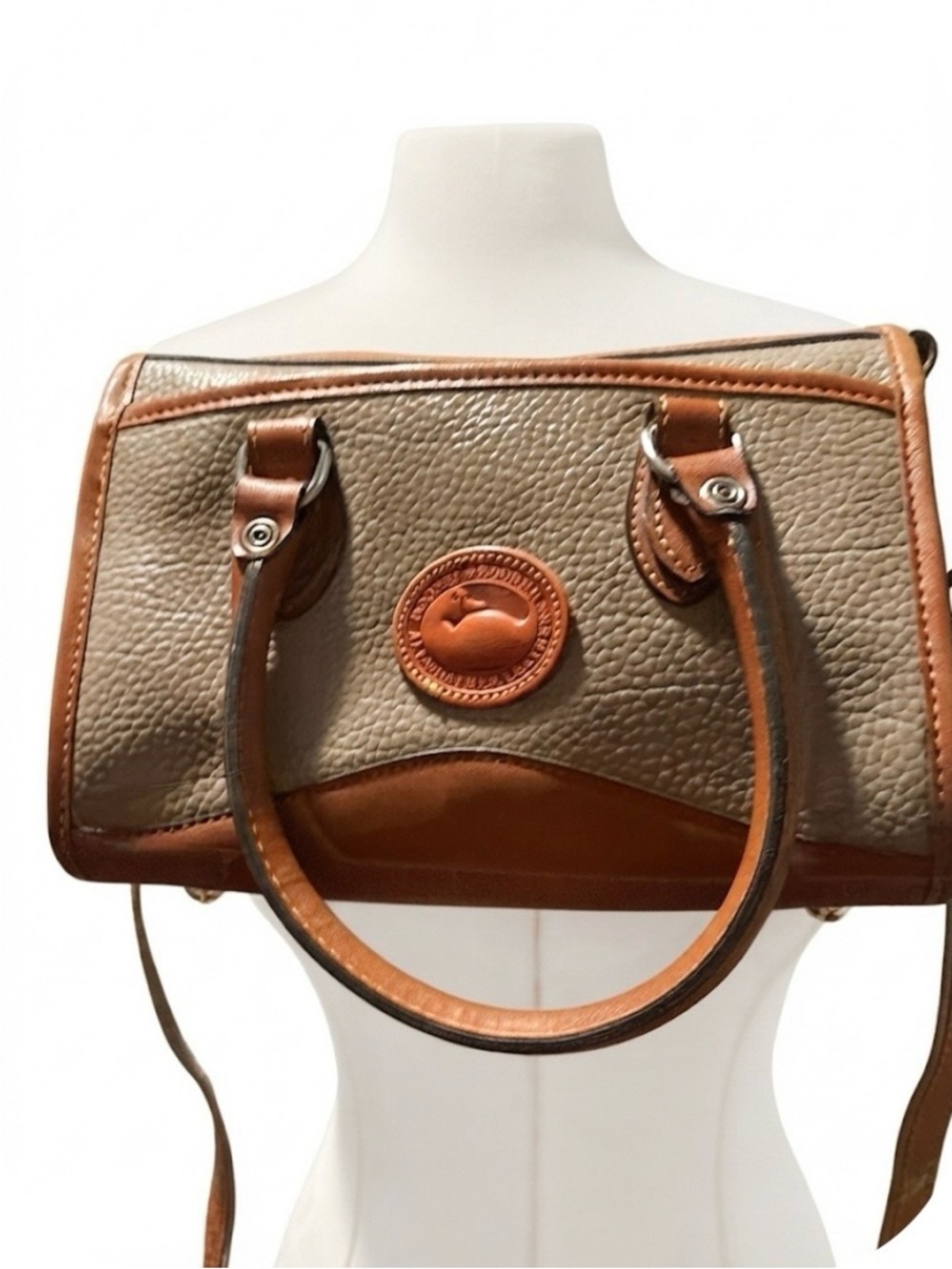Leather Two-Tone Satchel Bag in Tan and Cream